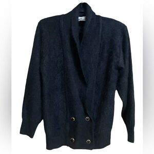 Creazioni Effeci MEDIUM? Black Double Breasted Angora Wool Pads Cardigan Sweater